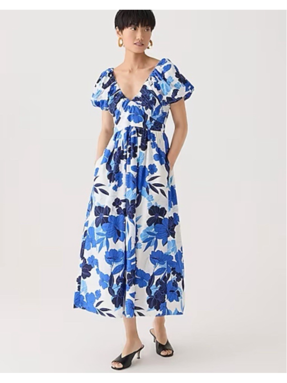 NWT J.Crew Cecily Midi Dress Painted Floral Print Blue White Blue 6 Cotton